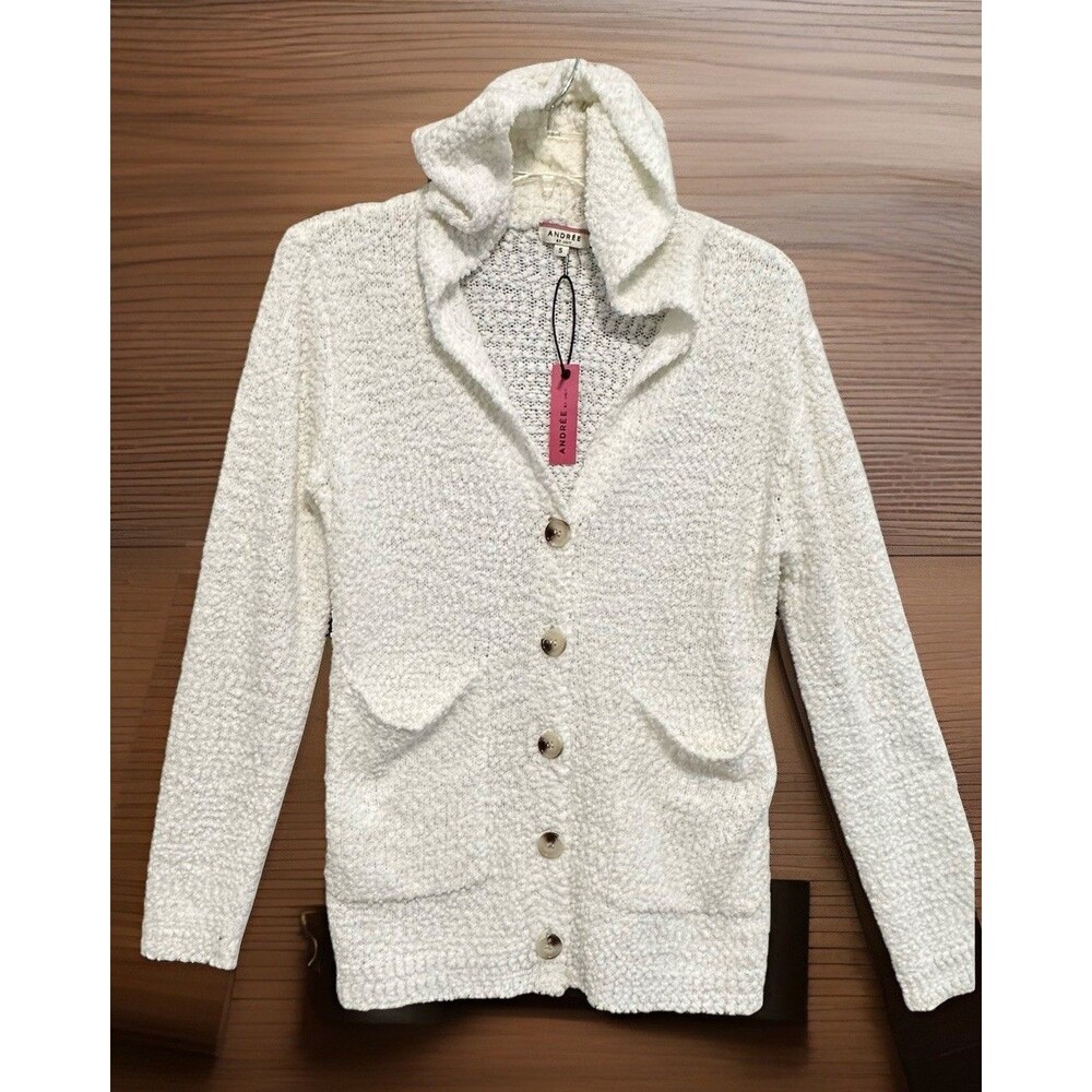 NWT Andree By Unit Cardigan Sweater Hoodie Boucle White Womens Size S Small